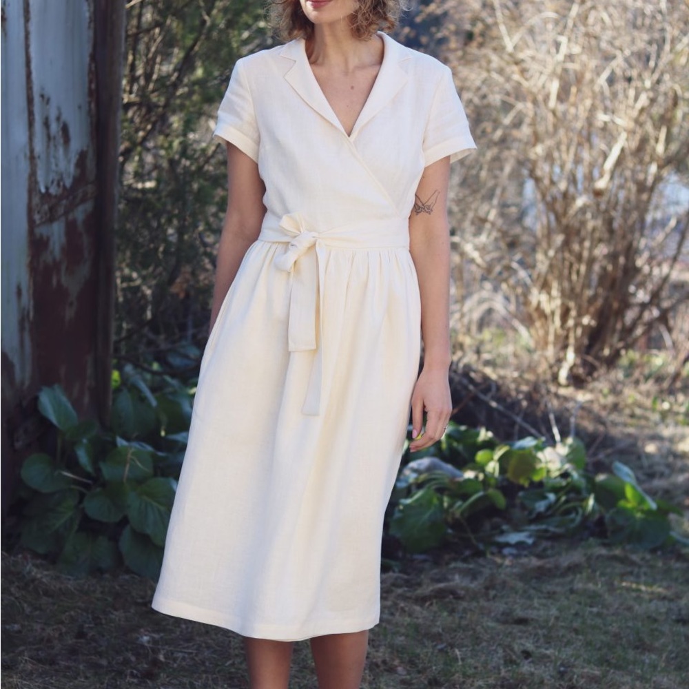Offon linen wrap dress in ivory/cream